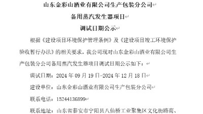 山东金彩山酒业有限公司生产包装分公司备用蒸汽发生器项目调试日期公示